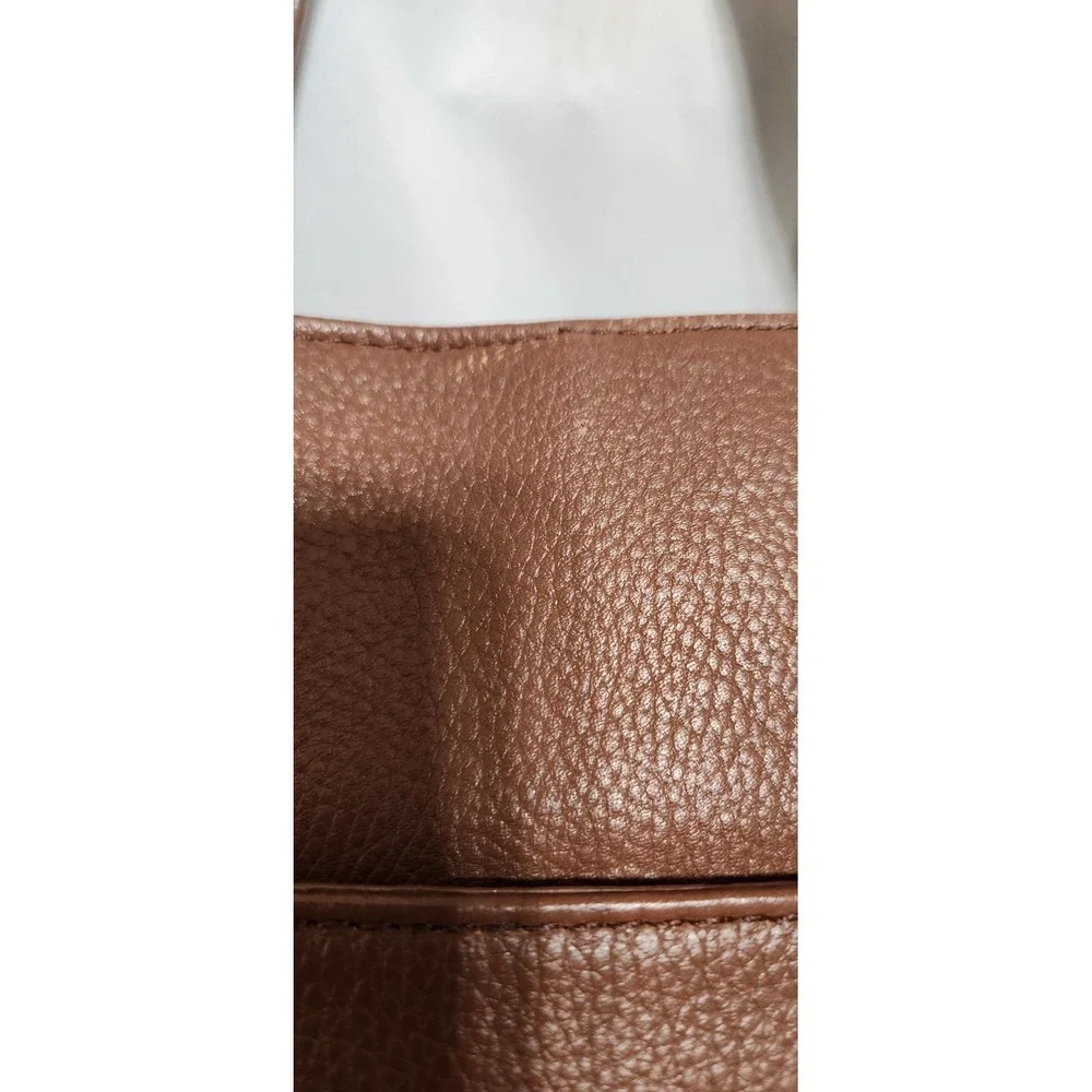 Lucky Brand Cognac Brown Pebbled Leather Tote Bag with Tassel and Clover Charm